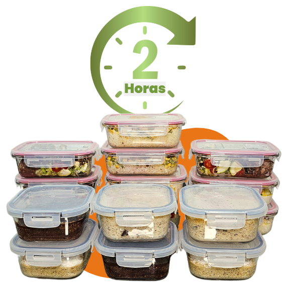 Prepare os jantares da semana toda em 1 hora — sem delivery, sem bagunça, sem repetir o cardápio